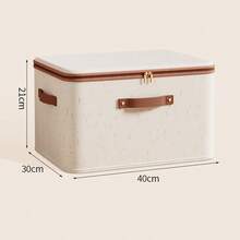 1pc Foldable Storage Box, Bedroom Storage Box With Zipper Cover, Cotton Linen Fabric With Cover Storage Basket Box, Foldable & Washable, Wardrobe Shelf Clothes Storage Container With Handle