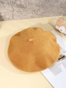 1pc Women's Solid Color Flat Wool Felt Beret Hat, Elegant Japanese Style Suitable For Daily Outings And Shopping Autumn Accessories