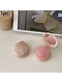 1 件大理石按摩梳，带镜子的发刷，轻便旅行梳，便携式折叠，化妆刷，美容包，适用于造型和按摩，ABS 塑料，适合女性，外出必备，旅行配件。化妆包，学校用品，旅行必需品，化妆包，节日必需品，化妆包，化妆包，化妆袋，化妆品收纳袋，2024 年冬季节日化妆品收纳，发刷，梳子，美发工具，理发店美发产品及配件，美容旅行必需品