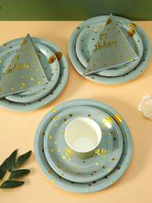 72 buc/set, farfurie și șervețele de unică folosință pentru ziua de naștere, farfurie și șervețele de hârtie auriu-roz de 7/9 inch, accesorii pentru petreceri, folosite pentru decorarea petrecerilor și veselă, perfecte pentru petreceri de ziua de naștere, disponibile pentru 24 de invitați