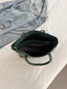 中号手提包和单肩包，女士 PU 皮革钱包，顶部提手（32 * 25 * 14 厘米）（中号） - 綠色 - 查看 10