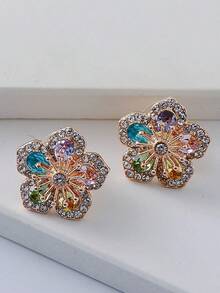 Juran Rhinestone Flower Design Stud Earrings Valentines,Mom,Mother,Mother's Day,Gift - 彩色 - 查看 4