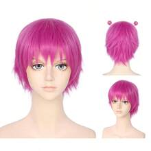 Hair Cap+(2 Hairpins) Saiki K Wig For Cosplay Saiki K Hair Clips Short Pink Wig Pink Cosplay Wigs For Men Women Synthetic Hot Pink Hairs Wigs For Anime Halloween Costume Party - 白色 - 查看 5