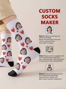 1 Pair Of Customized Face Women's Mid Tube Socks, Put Any Face On Socks, Personalized Socks For With Photos, Interesting Customized Picture Pairs With Medium To Long Socks, Suitable For Valentine's Day, Birthdays, Gift Giving, And Other Occasions,Personalized, Fall Socks