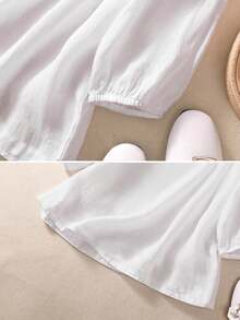 Women's Casual Shirt Embroidered Loose Boho Vintage Mid-Sleeve Blouse Solid Color Summer/Autumn