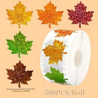 500pcs 1.5-Inch Round Autumn Themed Stickers, Maple Leaf Design, Paper Material, Suitable For Gift Boxes, Cards, Envelopes And Thanksgiving Crafts (Assorted Colors), Seasonal Envelope Seals | Autumn Design | Multipurpose Adhesive Labels