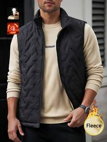 男士加厚抓绒背心，石墨烯保暖内衬 - 冬季保暖无袖外套 - 黑色 - 查看 2