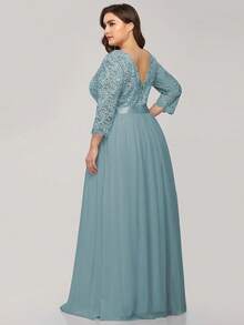 EVERPRETTY Women's Solid Color Elegant Chiffon Lace Patchwork Evening Dress - Baby Blue - View 2