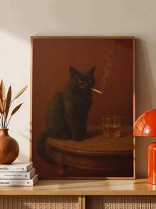1 sztuka, płótno z czarnym kotem, plakat olejny z kotem palącym papierosa z alkoholem, zabawny nadruk z zabawnym wózkiem barowym, oryginalna dekoracja ścienna do baru, oryginalna dekoracja ścienna do męskiej jaskini, dekoracja sypialni, dekoracja salonu, dekoracja biura, dekoracja ścienna do jadalni, dekoracja kuchni, gabinet, korytarz, dekoracja akademika.