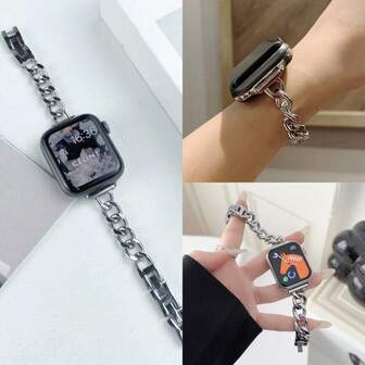 1Pc The New Simple Buckle Metal Chain Strap AppleWatch Band Straps, Apply To AppleWatch Band 10/8/9/7/6/5/4/3/2/1 Series Straps, And Watch Band Ultra40mm 38/40/41/42/44/45/46/49mm Women's Fashion Bracelet Accessories. Best Gift For Girlfriend And Friends,Wearing It Is Neither Stuffy Nor Comfortable, Very Suitable For The Wrist,Only Strap, Excluding Watch And Case ﻿