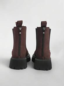 Women's Thick Sole Chelsea Boots, Comfortable High-Top Fashion Slip-On Boots, Autumn,Party - Brown - View 3