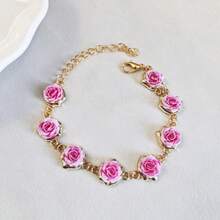 New Red Rose Flower Pendant Bracelet, Elegant & Romantic Gift For Women, Exquisite Jewelry