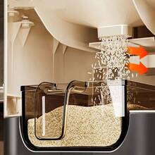 1pc Rice Dispenser With Cup, Large Capacity, Moisture-Proof And Sealed Rice Storage Container, Suitable For Rice, Grains, Flour, Kitchen Supplies, Pet Cat And Dog Food Storage Container, Ideal For Kitchen, Home Use