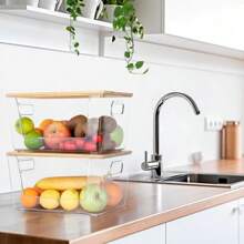 2 Set Pantry Organizer And Storage Stackable Trash Bag Dispenser Clear Acrylic Kitchen Counter Pantry Baskets For Potato Onion Produce Fruit Vegetable Snack Trash Bag Holder With Bamboo Lid