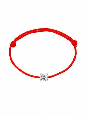 HuooNew Un sencillo brazalete de plata de ley 925 con incrustaciones de circonita y trenzado de cuerda roja, ajustable para uso diario y como regalo de cumpleaños