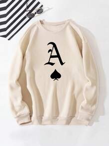 K-GLORY 男士休闲百搭扑克元素印花杏色圆领卫衣 - 杏色 - 查看 5