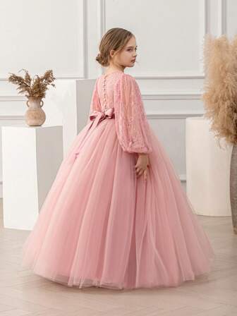 Tween Girl Tulle Elegant Flower Girl Party Dress Princess Gown, Suitable For Girl Wedding Party, Birthday, First Holy Communion, Important Occasions