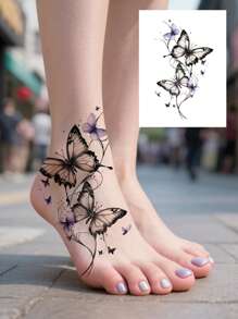 1 Body Art Temporary Tattoo Sticker, Butterfly Pattern, Suitable For Both Men And Women, Waterproof Fake Tattoo, Lasting 2-5 Days, Covering Scars, Can Be Used On Arms, Wrists, Shoulders, Legs, Waist, Neck, Hands, Chest, Thighs, Fingers, Ankles, Suitable For Various Festivals, Parties, Gifts, Vacations, And Body Decoration