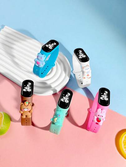 Set de 5 relojes digitales para niños con diseños de oso, dinosaurio y gato, estilo minimalista y lujoso, accesorios lindos y coloridos, con correa de gelatina, adecuado para niñas y estudiantes de primaria y secundaria, reloj pulsera LED deportivo
