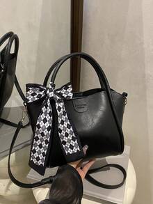 Women's New Solid Color PU Fashion Mother Handbag Versatile Cross-Body Bag - Black - View 12