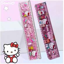 Sanrio قطعة واحدة مسطرة سانريو ذات نمط موجي من الغليتر السائل، مسطرة كرتونية جميلة بطول 20 سم (نمطين عشوائيين)