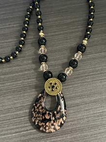 1pc Fashionable Boho Glass Water Drop Pendant Necklace,Vintage, Holiday Gift For Women