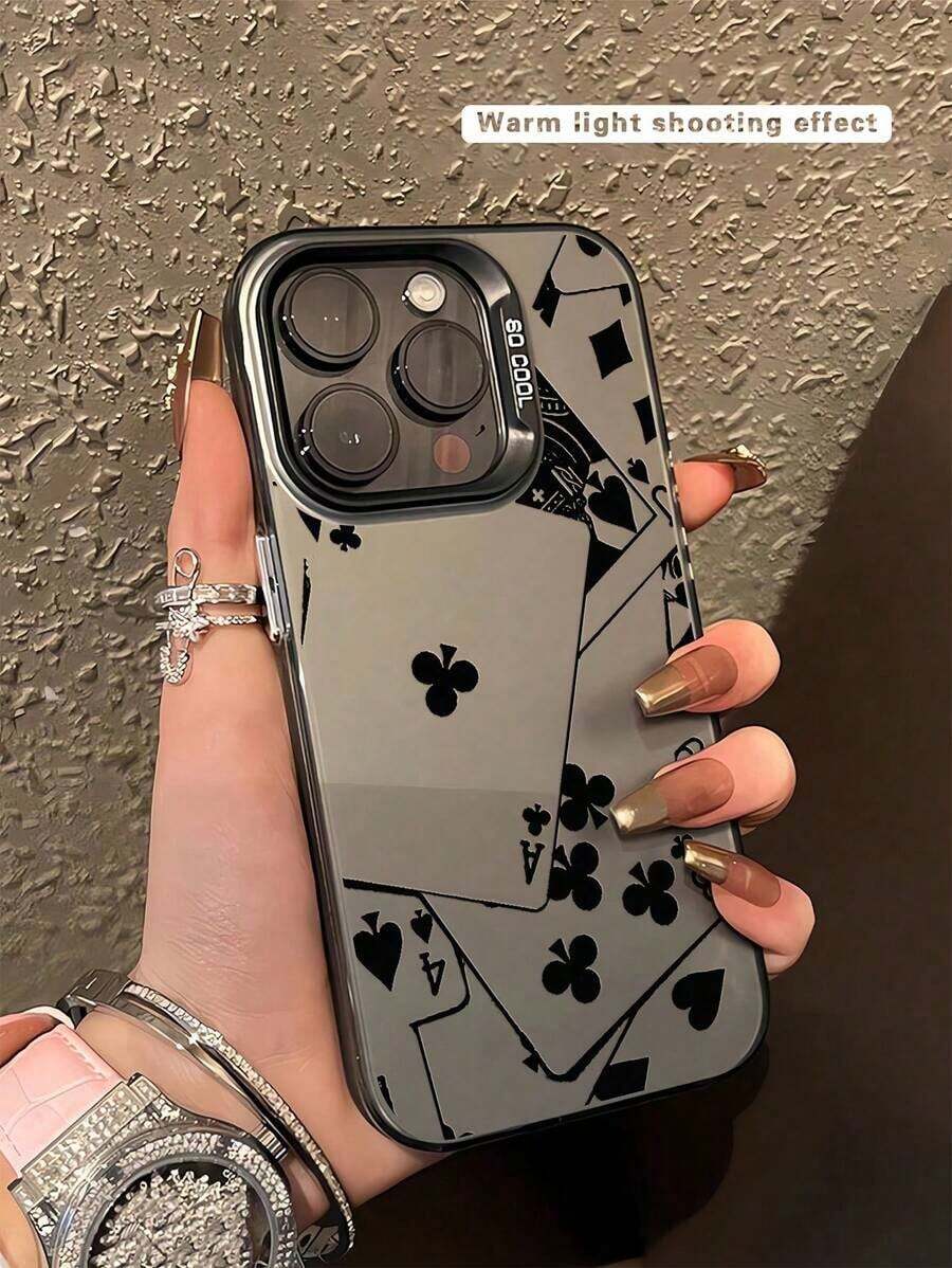 1pc Black Poker Card Pattern Personalized Mobile Phone Case Compatible With Apple 16, 15, 14, 13, 12, 11 Pro Max, Also For Series Waterproof Shockproof Anti-Fall Scratch Resistant-For-Your-New- - 1PC - 查看 1