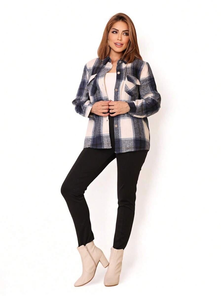 Winter Plaid Coat 2024, Warm And Versatile Underwear - Azul - Ver 1