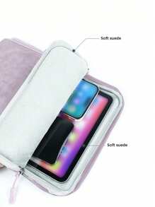 1pc Polyester Material Pink Lightweight Zipper Large Capacity Multi-Layer Electronic Notebook With Padded Travel Protective Case, Suitable For 8"/11"/12.9" Tablets