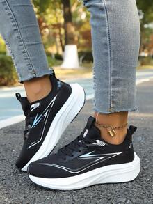 Women's Lightweight & Fashionable Sneakers - Comfortable, Non-Slip, Breathable. Shock-Absorbing Running Shoes, Lace-Up Athleisure Sneakers, Lightweight Breathable Popcorn Soft Sole, Colorful Design, Low-Top MD Outsole, Suitable For All-Day Wear (CN41 And CN42 Sizes Run Large, Recommend Ordering One Size Down) - Black and White - View 6