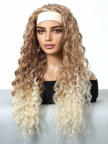 渐变金色卷发头带假发，女士蜜金色软发非洲卷发卷曲合成假发头带假发，母亲节礼物（渐变金色） - 漸變金色 - 查看 5