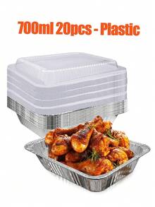 700毫升容量矩形铝箔锅 - 无盖，一次性烤盘，食品储存容器，可用于烹饪、烘焙、备餐、外卖（5件/10件/20件/30件/50件）、家居装饰、派对和圣诞节储存 - 彩色 - 查看 16