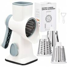 3-In-1 Rotary Food Processor - Manual Cheese Grater & Vegetable Slicer Set With Interchangeable Blades, Professional Grade For Kitchen/Restaurant, Effortless Shredding For Hard Cheese, Nuts, Chocolate Blocks - WhiteBlue - View 1