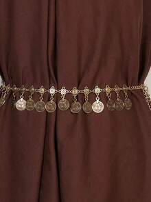 Corrente Moda Cinto Dourado Prata Estiloso Acessório Feminino Moda Influencer - 0309-21 Moeda Dourado - Visão 4
