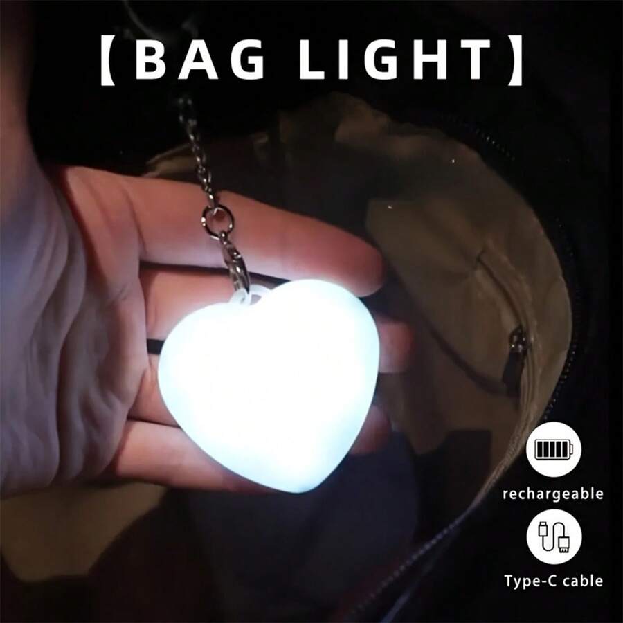 Heart Keychain Night Light Cute Handbag Lamp Keychain Keyring Accessory Backpack Purse Charm For Kids Adults - White - View 1