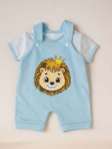 Baby Boy's Overalls Set + Lion-Themed T-Shirt Newborn RN - Màu xanh nhạt - Xem 1