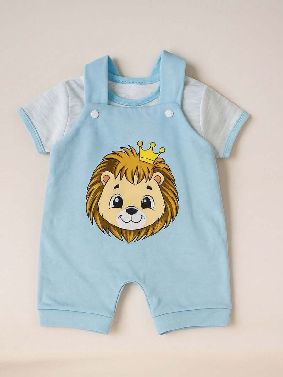Baby Boy's Overalls Set + Lion-Themed T-Shirt Newborn RN - Màu xanh nhạt - Xem 1