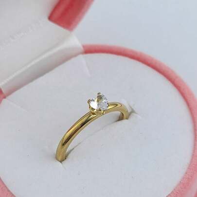 Anel Solitário De Coração Dourado Para Namoro Ou Noivado