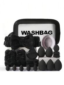 41件套专业化妆工具套装，大容量化妆包套装，包含：1个化妆包、20支化妆刷、1个发带、2个腕带、4个水滴形化妆海绵、4个三角粉扑、4个迷你水滴形化妆海绵、4个迷你指套粉扑、1个清洁工具，适用于液体彩妆、粉状彩妆和遮瑕膏，旅行化妆刷套装，大容量收纳包，圣诞礼物，女士礼品之选。