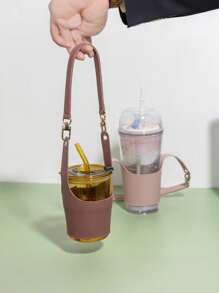 Funda portátil para taza, funda para transportar la taza con la mano, cubierta protectora aislante de material de PU