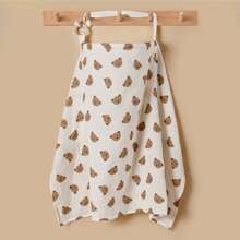 1pc Breathable Muslin Gauze Multi-functional Bear Printed Nursing Cover, Baby Blanket, Stroller Sun Shade