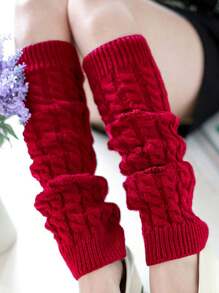1pair Plush With Wool Fried Dough Twists Socks Knitted Wool Warm Leg Boots