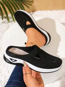 2025 新款女士透气网眼一脚蹬穆勒鞋，透气镂空设计，一脚蹬休闲鞋，舒适休闲百搭 - 黑色 - 查看 2