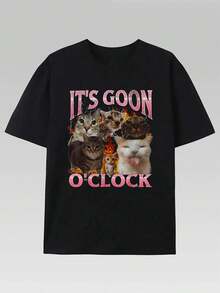 Gooning O'clock Funny Cat Meme Bootleg Graphic T-Shirt Cotton T Shirt Men Crew Neck Short Sleeve Casual T-Shirt - màu đen - Xem 1