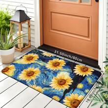 1 Pieza Felpudo Azul con Patrón de Girasoles Amarillos, Alfombra Absorbente y de Secado Rápido Adecuada para Decoración Interior y Exterior del Hogar, Dormitorio, Baño, Cocina y Comedor, Utilizable en Todas las Estaciones, Ideal para Fiestas, Festivales, Bodas y Decoración de Patios