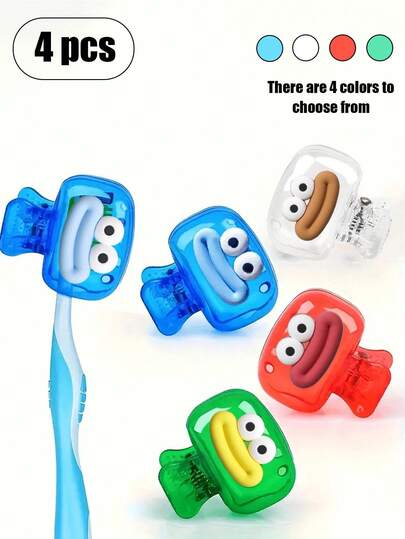 4 piezas de estuches de cepillo de dientes de colores brillantes con 1 pieza de exprimidor de pasta de dientes de metal, diseño ventilado para uso en el hogar, dormitorio y viajes | Caja de almacenamiento linda para cabezal de cepillo de dientes, adecuada para organización del baño, esencial universitaria, viajes familiares y vuelta al colegio | Soporte de cepillo de dientes impermeable de plástico, caja de almacenamiento a prueba de polvo (Rojo/Azul/Blanco/Verde)