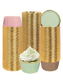 50 peças/100 peças Copo de Papel Mafen, Ferramenta de Cozimento de Cupcake de Papel, Suporte de Papel para Bolo com Borda Ondulada Dourada, Copo de Papel Antigordurado Colorido para Cozimento, Filme de Cozimento, Copo de Papel para Bolo com Boca Ondulada Dourada, Forma de Papel Alumínio Descartável para Cupcake, Bandeja Descartável de Cozimento de Cupcake de Papel