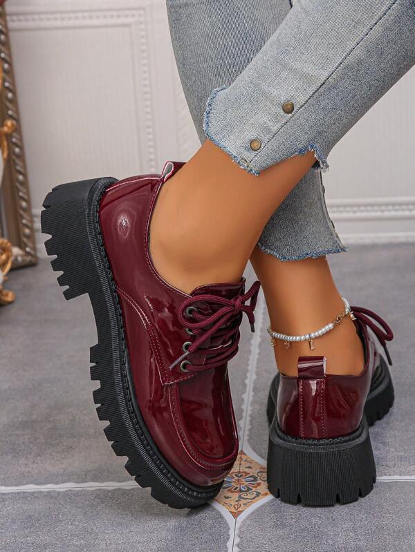 Mocassini da donna con suola spessa, stile britannico, scarpe da vestire versatili per uniforme scolastica JK, con punta tonda, lacci e platform, adatte per studenti, vacanze, estate