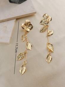2 件金银合金长流苏吊坠耳环 - 立方叶形耳环，适合作为女性婚礼、晚宴的珠宝礼物 - 金色 - 查看 4
