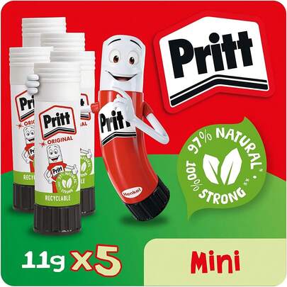 Pritt Glue Stick,  & Child-Friendly Craft Glue For Arts & Crafts Activities, Strong-Hold Adhesive For School & Office Supplies, 5x11g Pritt Stick